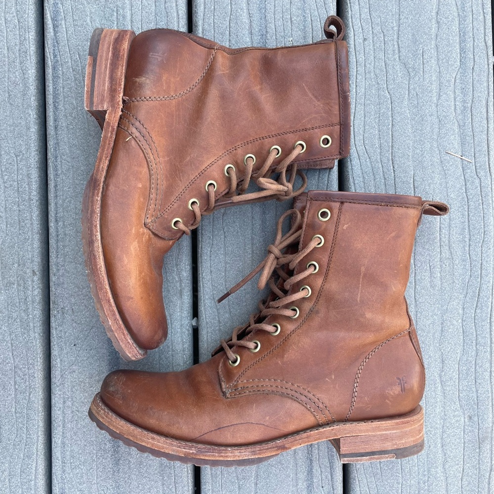 Frye Cognac Lace Up Boots